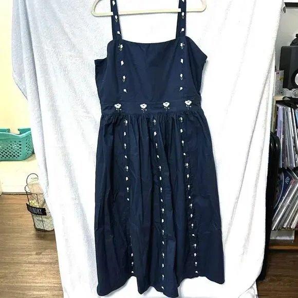 Anthropologie Fanm Mon Hulya Embroidered Midi Dress Size XL Navy Blue Midi - Picture 7 of 7